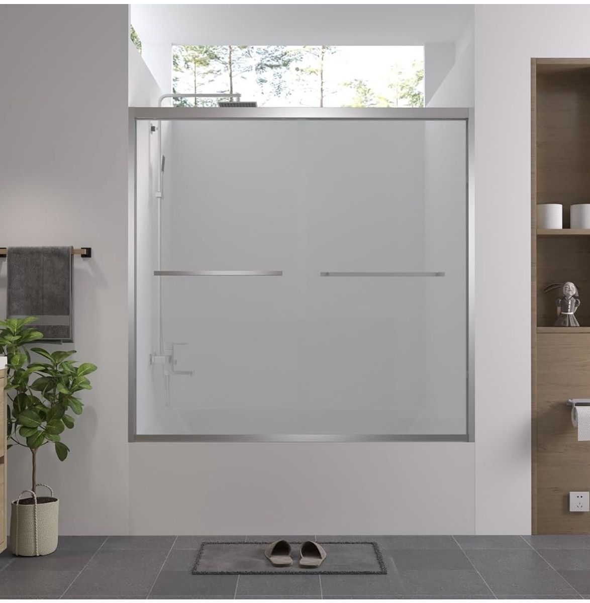 56-60"x58" Aluminum Frame Double Sliding Bathtub Screen Bypass Shower Door 6mm Clear Tempered Glass