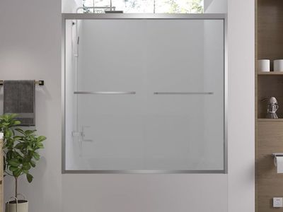 56-60"x58" Aluminum Frame Double Sliding Bathtub Screen Bypass Shower Door 6mm Clear Tempered Glass