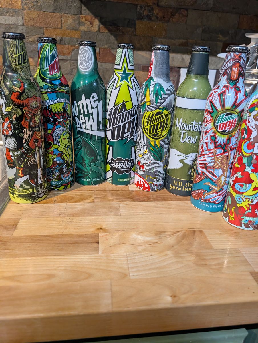 Aluminum Mt Dew bottles