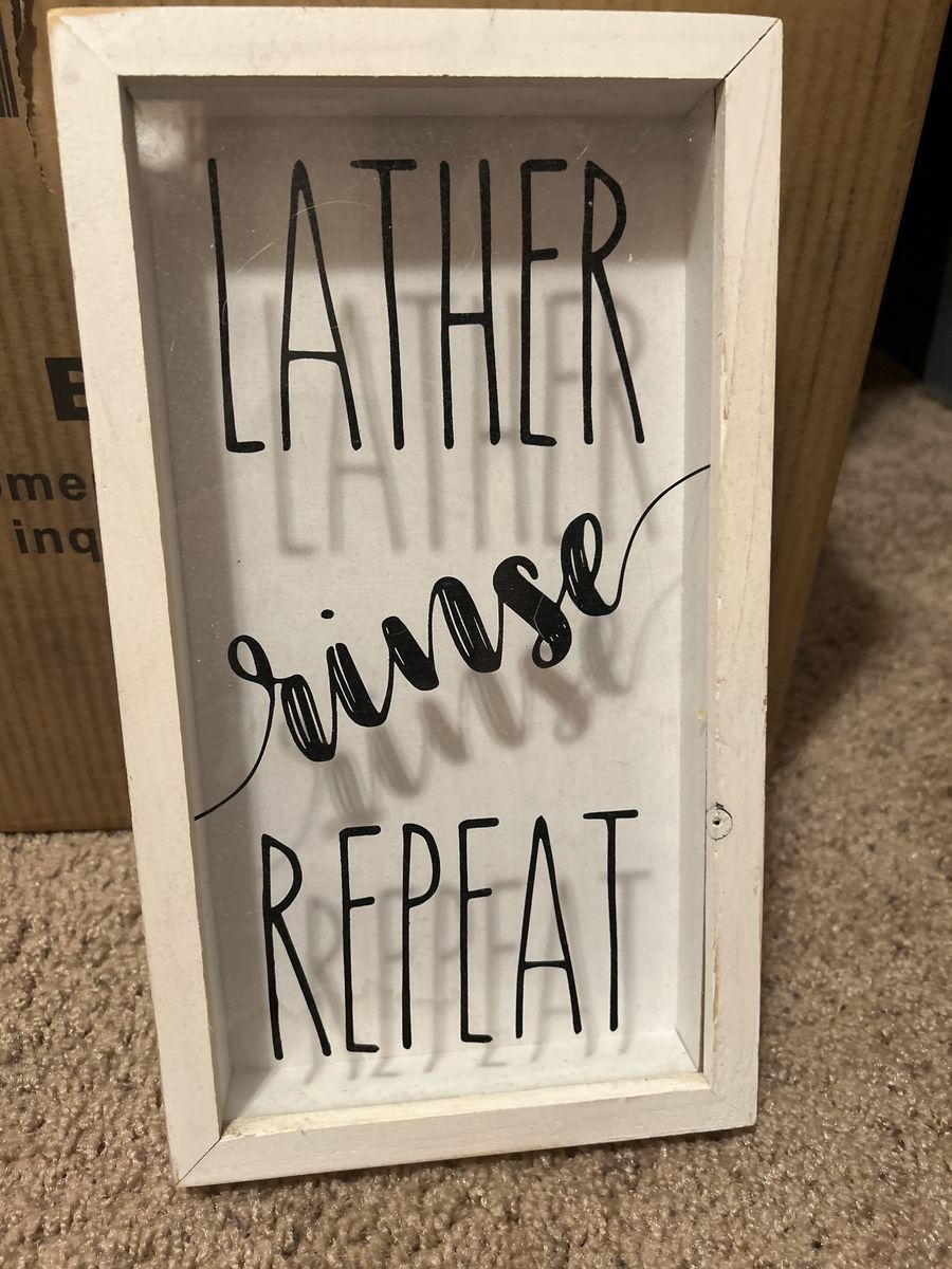 Rae Dunn Style Lather Rinse Repeat White Wood Bathroom Sign Farmhouse Decor