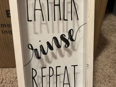 Rae Dunn Style Lather Rinse Repeat White Wood Bathroom Sign Farmhouse Decor