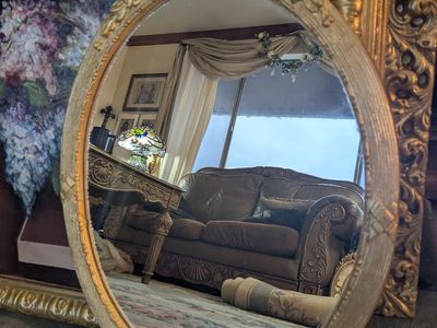 13.5x19" Antique Solid Carved Wood Oval Mirror