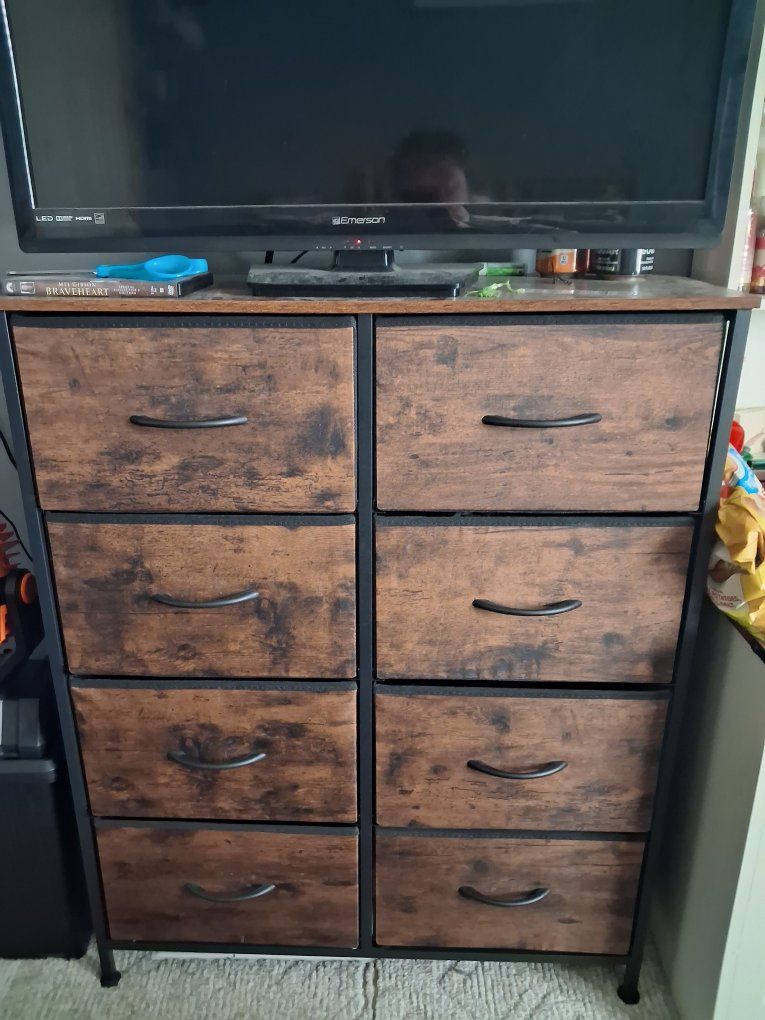 Rustic Industrial Fabric Dresser with 8 Drawers and Metal Frame