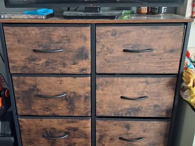 Rustic Industrial Fabric Dresser with 8 Drawers and Metal Frame