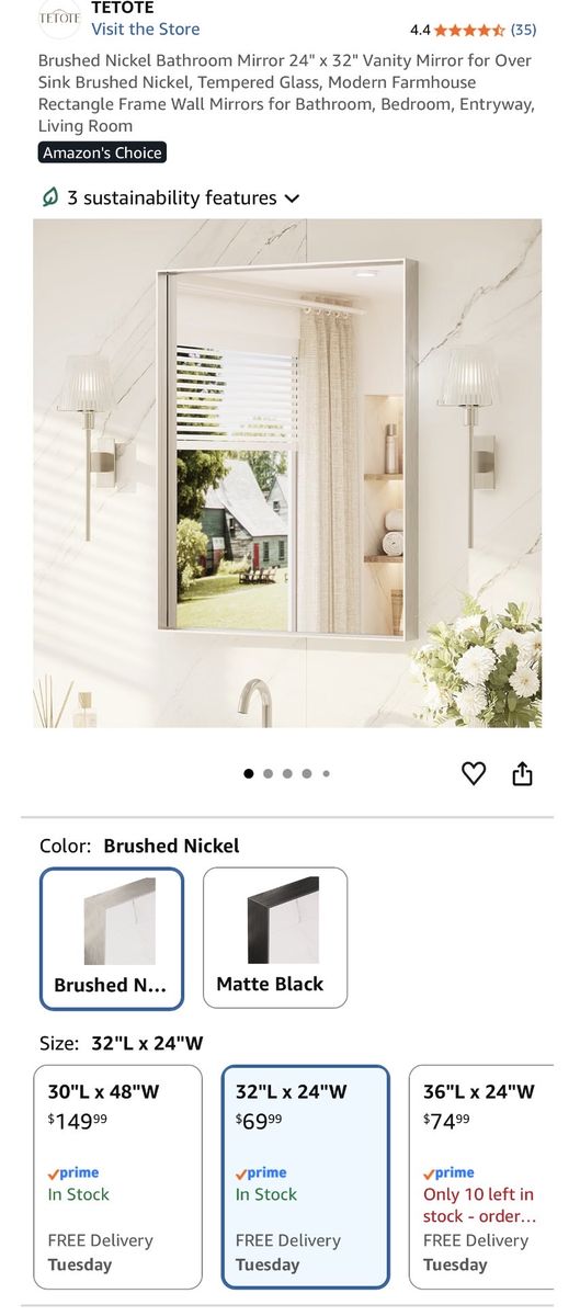Brushed nickel mirror