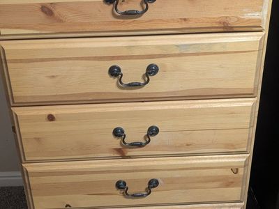 Pine Wood 5-Drawer Dresser with Bronze-Tone Pulls
