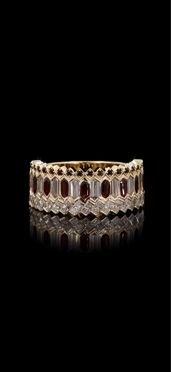 Garnet and lab diamond stacker ring 1ct