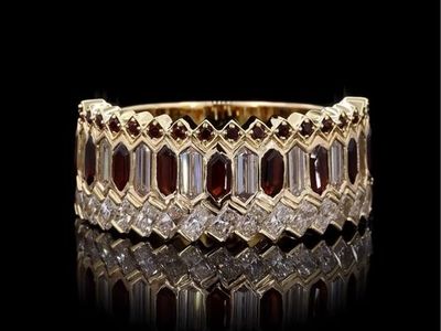 Garnet and lab diamond stacker ring 1ct