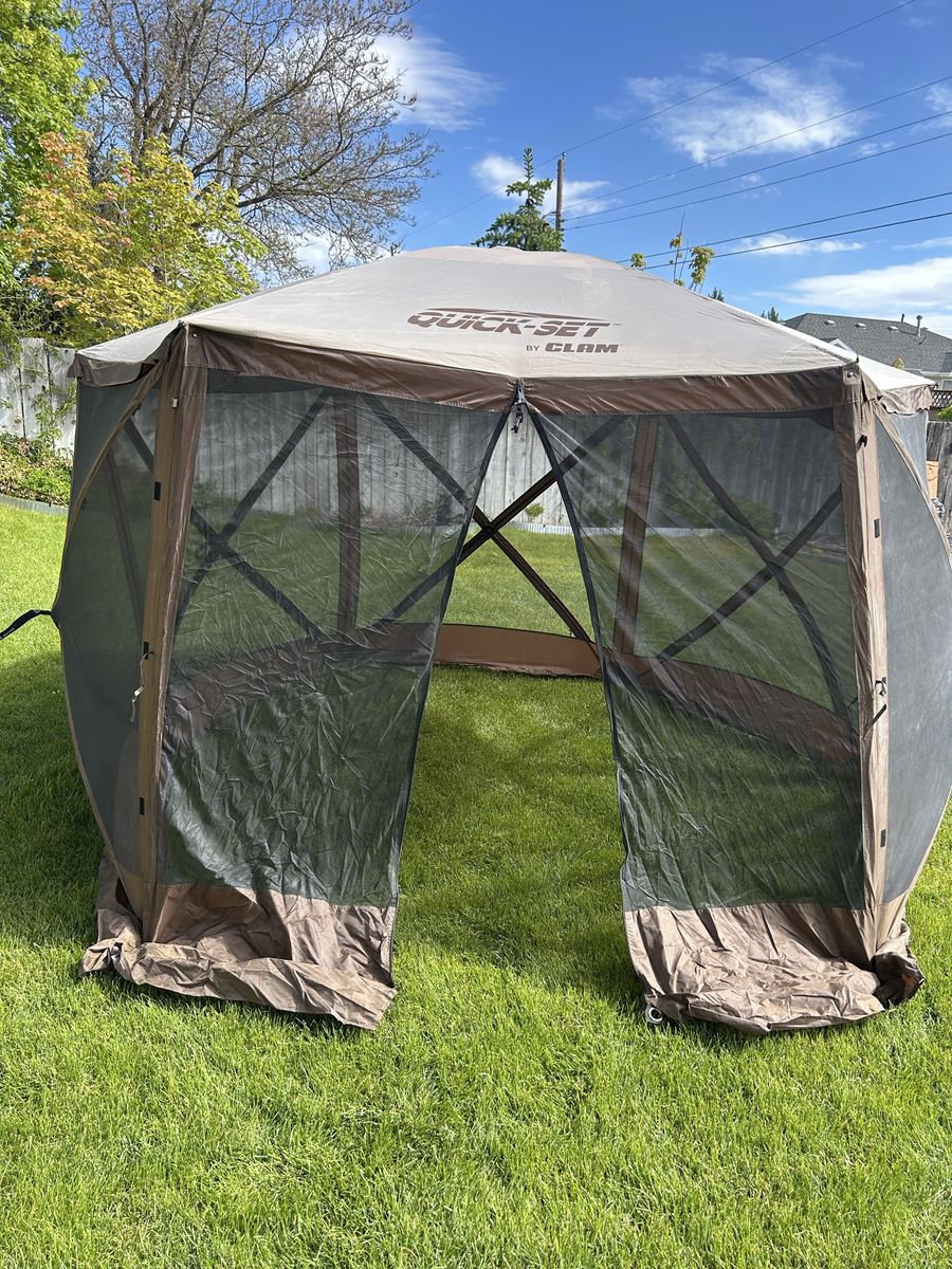 CLAM Quick-Set Venture Portable Camping Gazebo Canopy Shelter, Brown