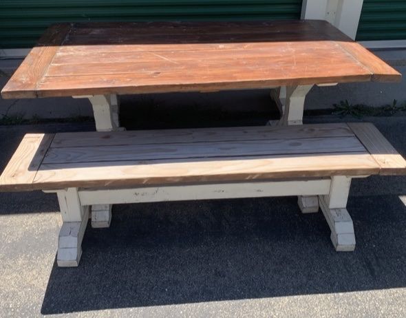 AWESOME FARM STYLE TABLE W/ 2 BENCHES