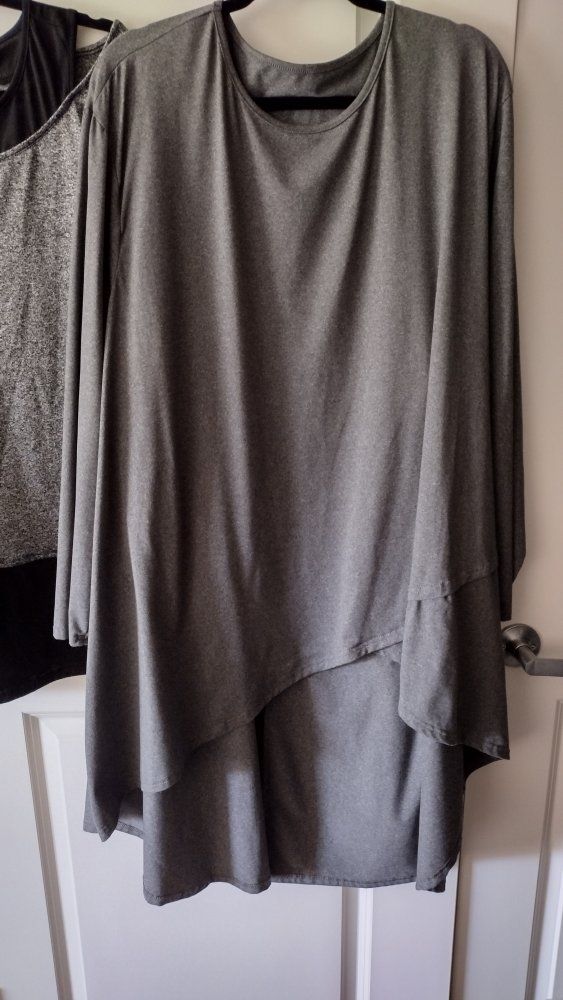 Unbranded Gray 6XL Plus Size Women's Tunic Top 95% Polyester 5% Elastane Layered Hem