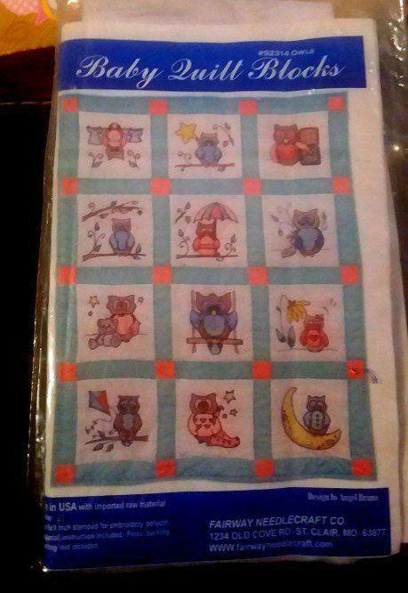 Baby Quilt Blocks #92314 Owls - Adorable Pre-Printed Fabric for Crafting. 12 blocks