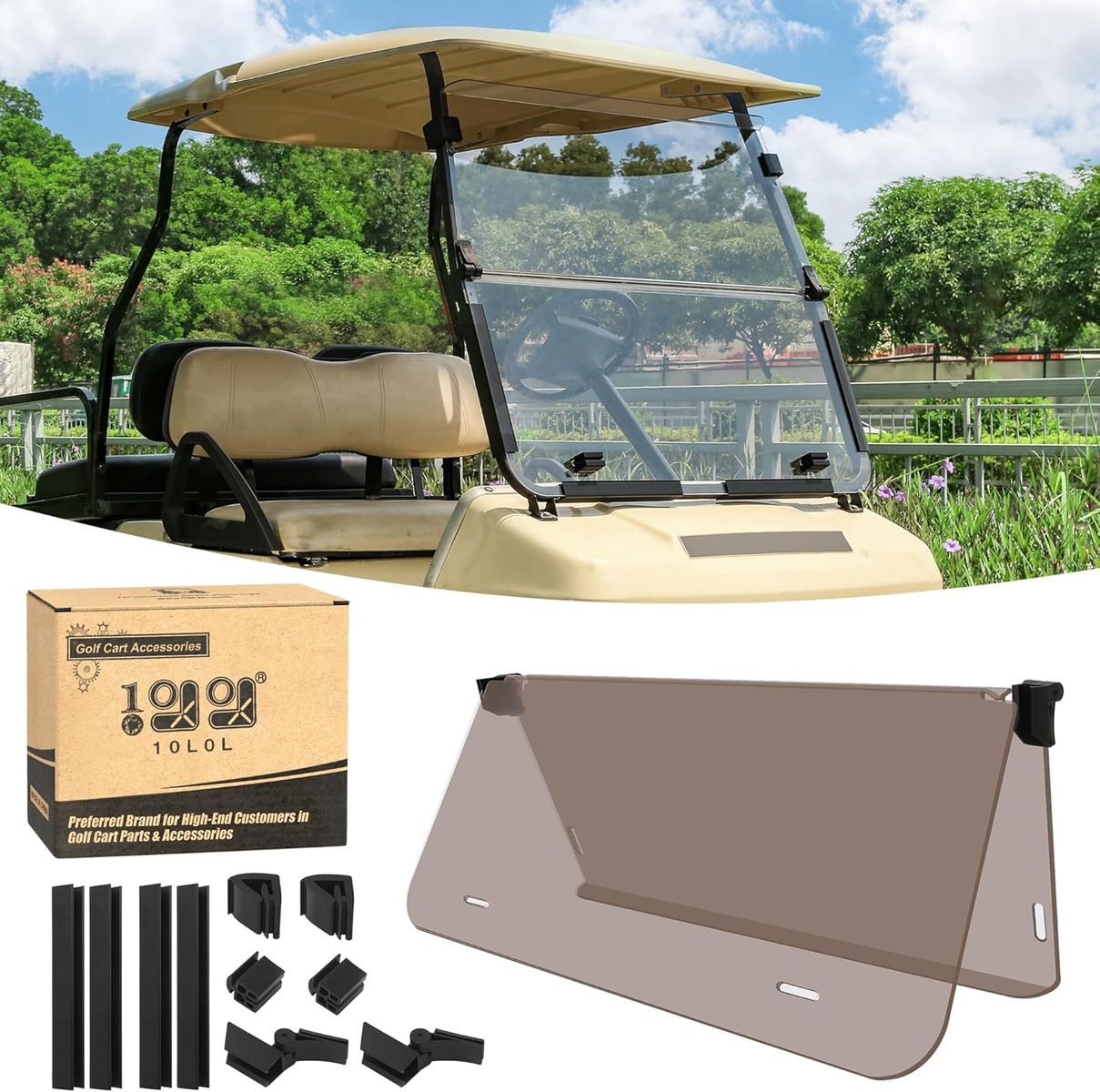 1982-2000.5 Club Car DS Fold Down Tinted Golf Cart Windshield