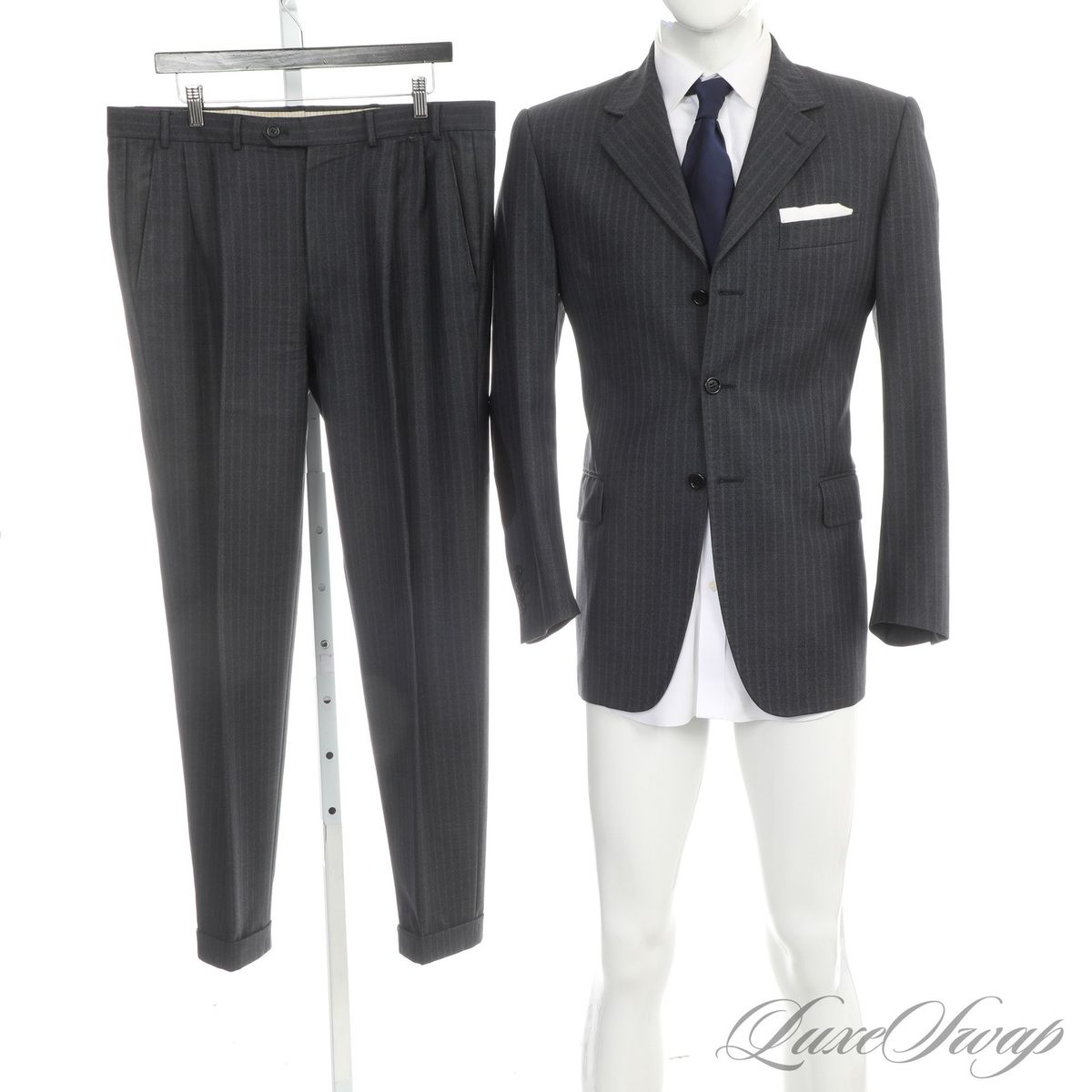 Maurizio Baldassari Made in Italy VBC Wool Midnight Static Blue Stripe Suit 50R EU