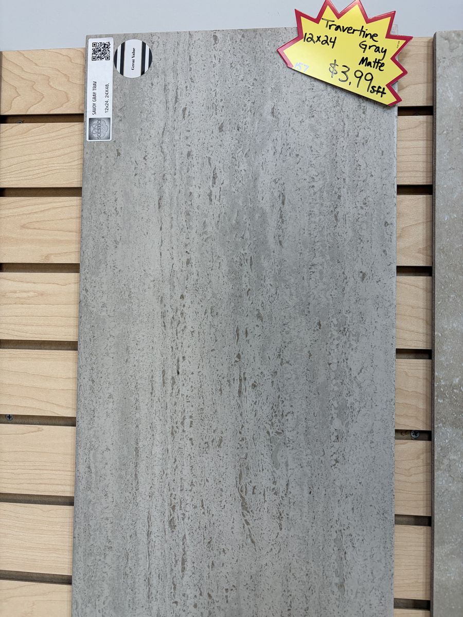 Savoy Grey Matte Travertine 12" x 24" Tile