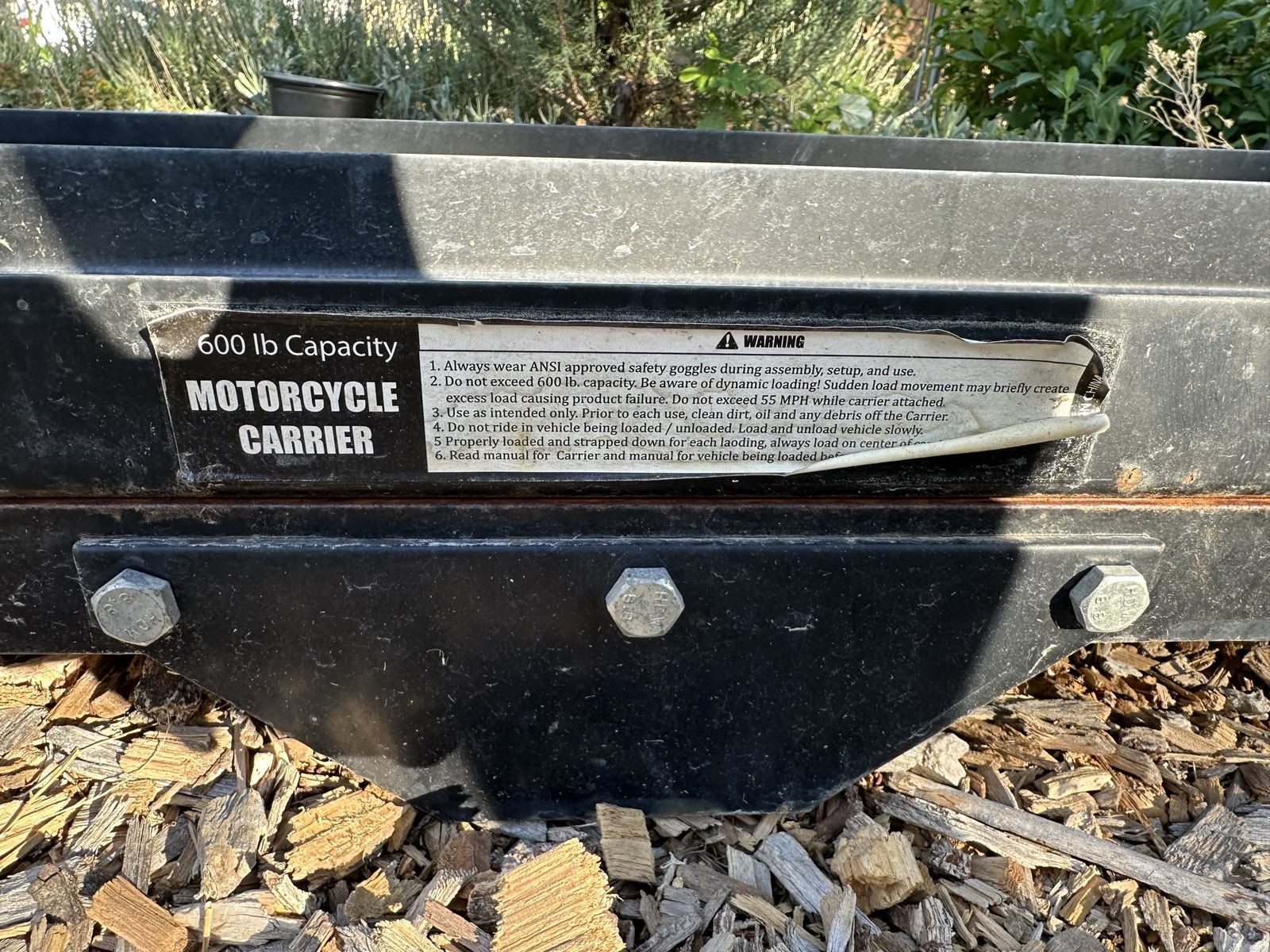 Motorcycle Carrier - 600 lb Capacity, Tow Hitch Mounted