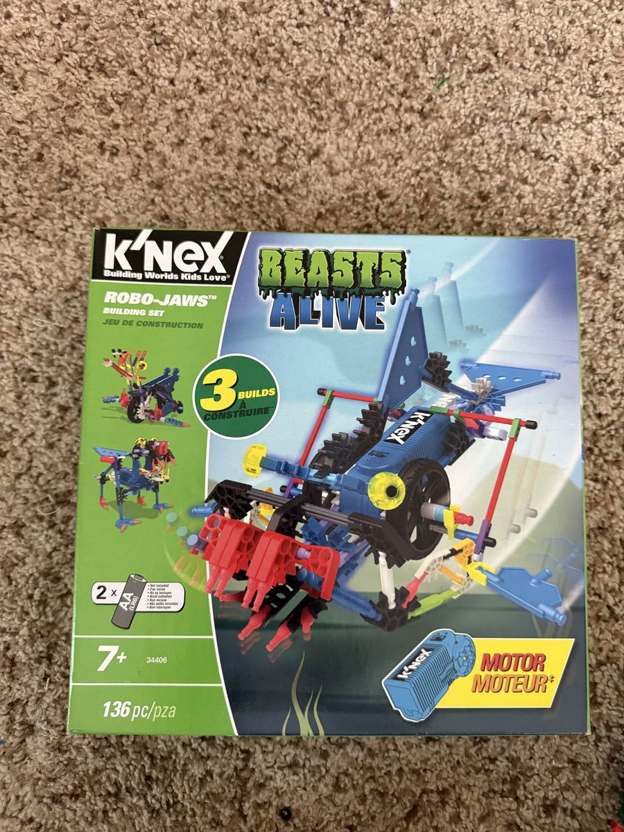 K'NEX Beasts Alive Robo-Jaws Building Set - 136 Pieces, Motorized Action, 3 Builds