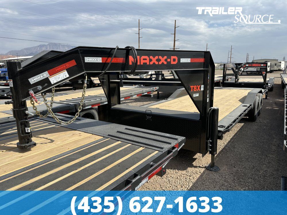 8.5x24 Maxx-D T8X Gooseneck Power Tilt Trailer -  18K GVWR - Hydraulic Jack(s), Wide Body w/ Drive Over Fenders