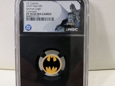 2025 Niue $1 DC Comics Batman Logo Colorized NGC PF 70 Ultra Cameo Slabbed Coin
