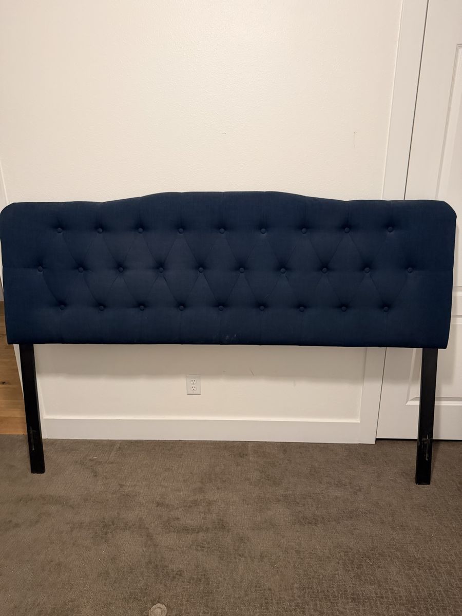 Navy Blue Tufted Headboard - King Size Upholstered Bed Frame Accent