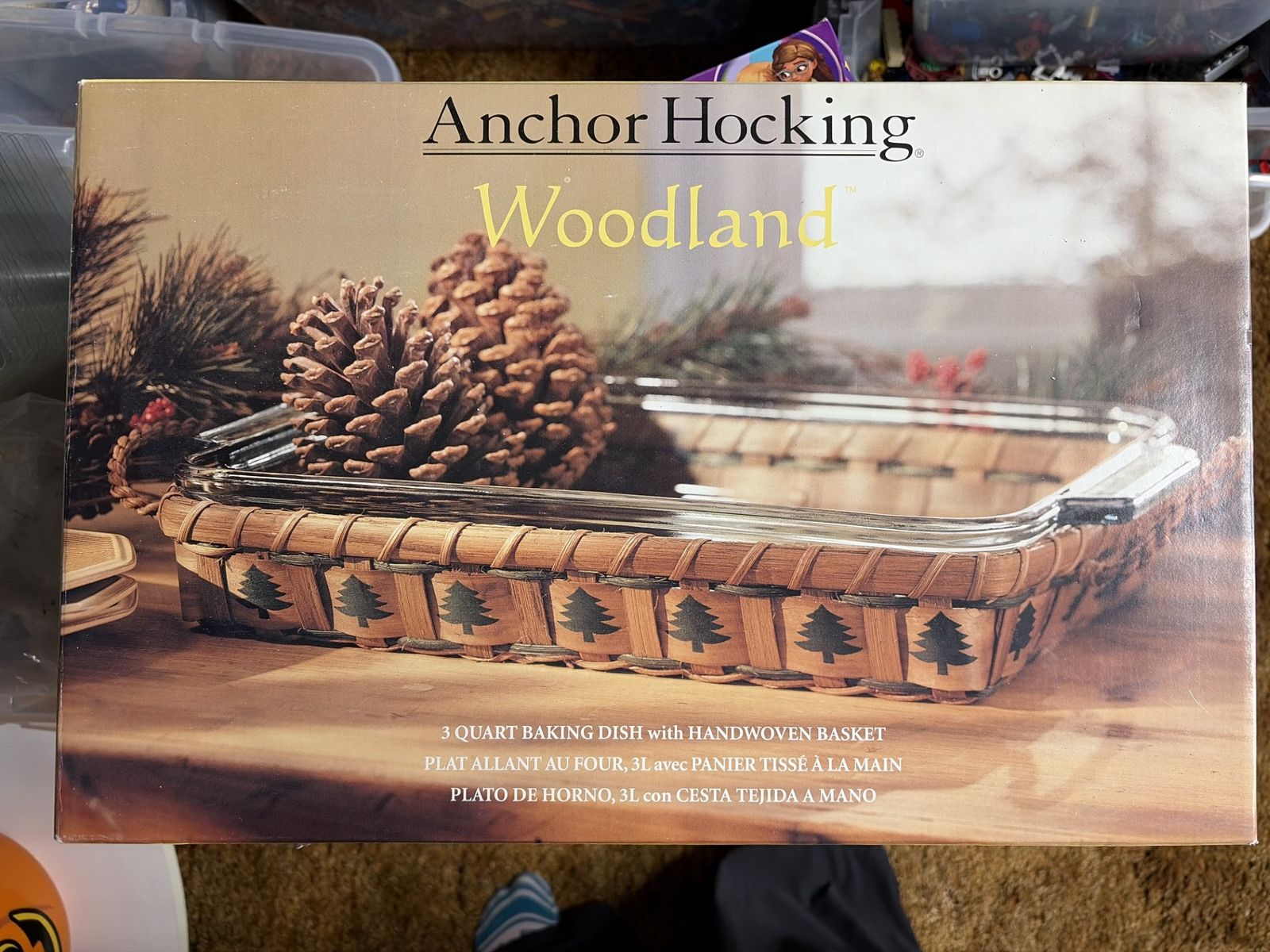 Anchor Hocking Woodland Glass Baking Dish with Handwoven Basket – 3 Quart