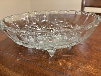 Heavy Oval Indiana Glass Footed Grapes Bowl