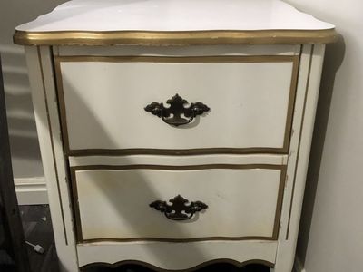 Vintage French Provincial Style Nightstand & Chest of Drawers - White & Gold Accent Furniture Set