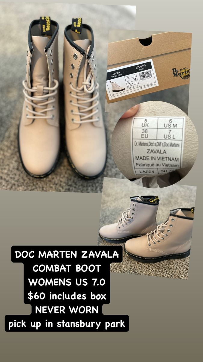 Dr. Martens Zavala Vintage Taupe Leather Combat Boots Women's Size 7 US / 38 EU