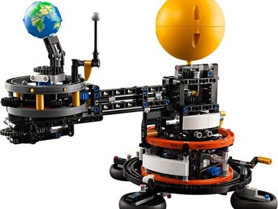 Planet Earth and Moon in Orbit Lego