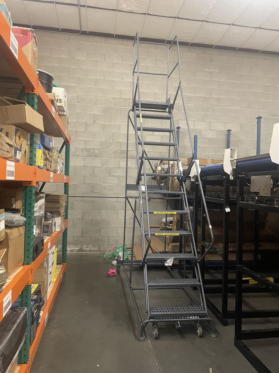 NEW 12 Step Rolling Platform Warehouse Ladder