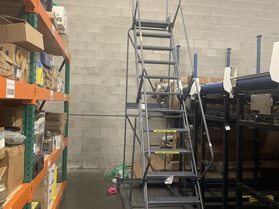 NEW 12 Step Rolling Platform Warehouse Ladder
