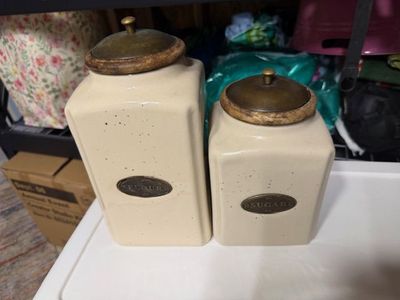 Flour and Sugar Heavy Duty Ceramic Jars Containers With Wooden Lids