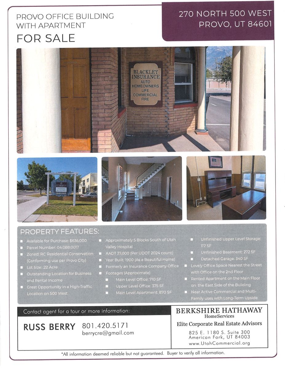Commercial Office Building & Leased Apartment - 270 N 500 W, Provo, UT