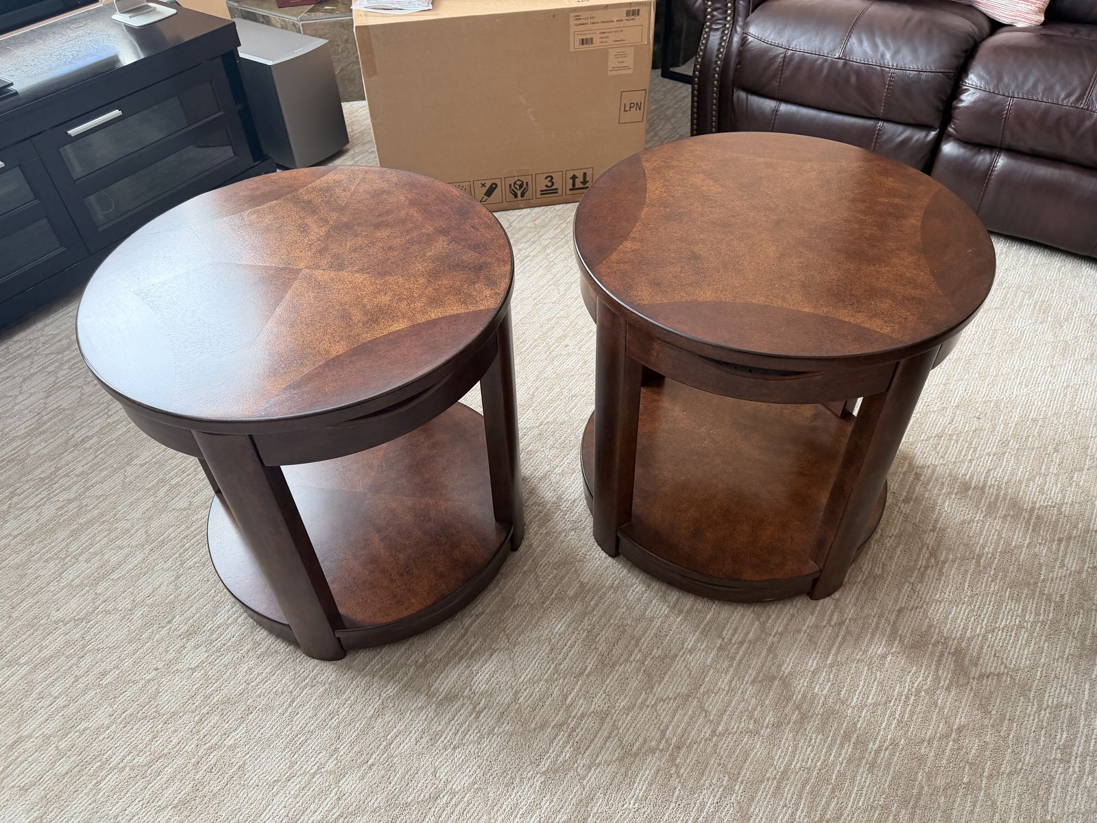 Cherry-Stained Wood Coffee Table & 2 End Tables Set – 3 Pieces