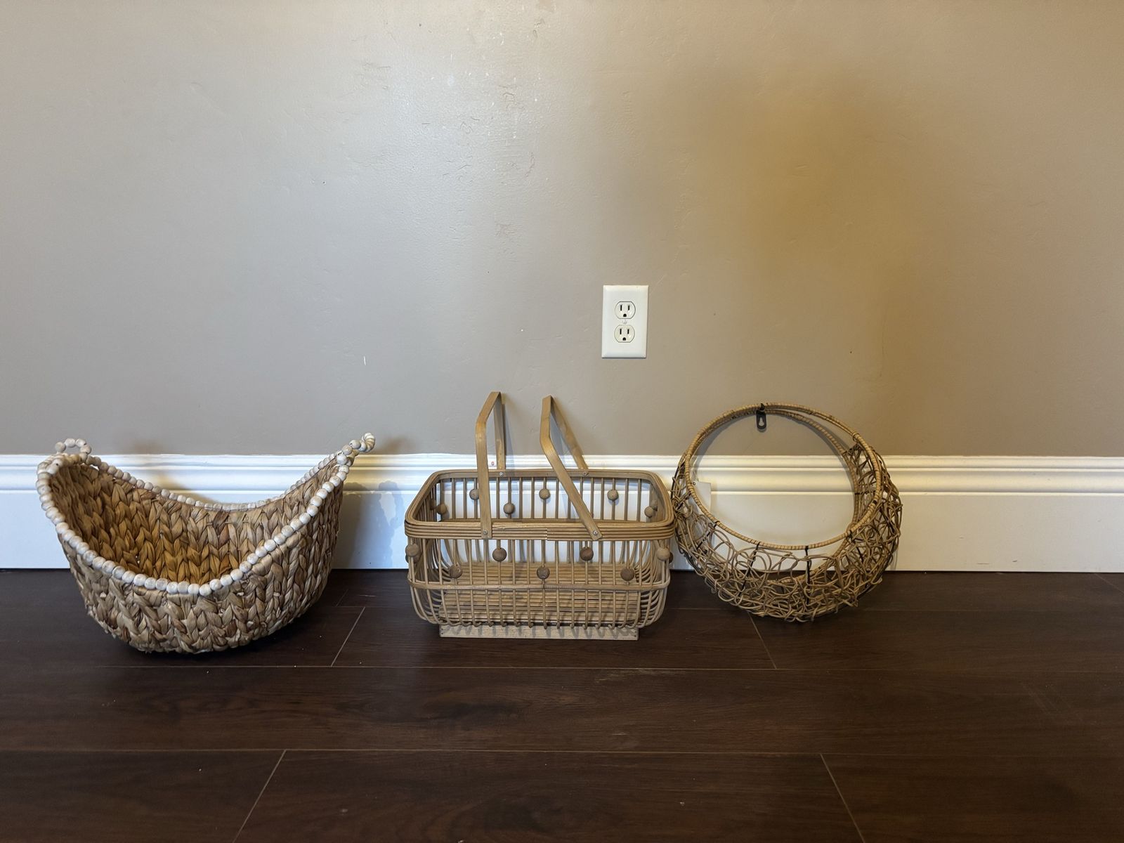 Set of 3 Assorted Woven & Wicker Decorative Baskets - Storage & Home Decor