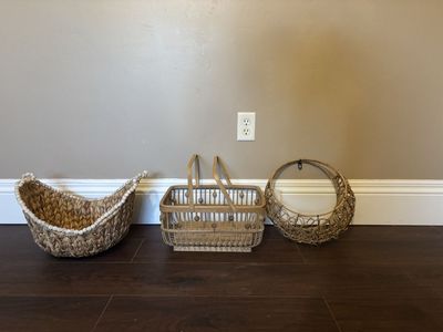Set of 3 Assorted Woven & Wicker Decorative Baskets - Storage & Home Decor