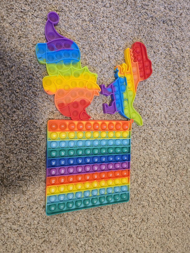 Rainbow Pop It Sensory Toys Bundle - Dinosaur, Character, and Math Grid