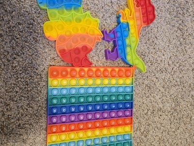Rainbow Pop It Sensory Toys Bundle - Dinosaur, Character, and Math Grid