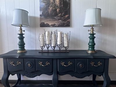 Ornate Black Console Table with Gold Hardware - Vintage Style Entryway/Sofa Table