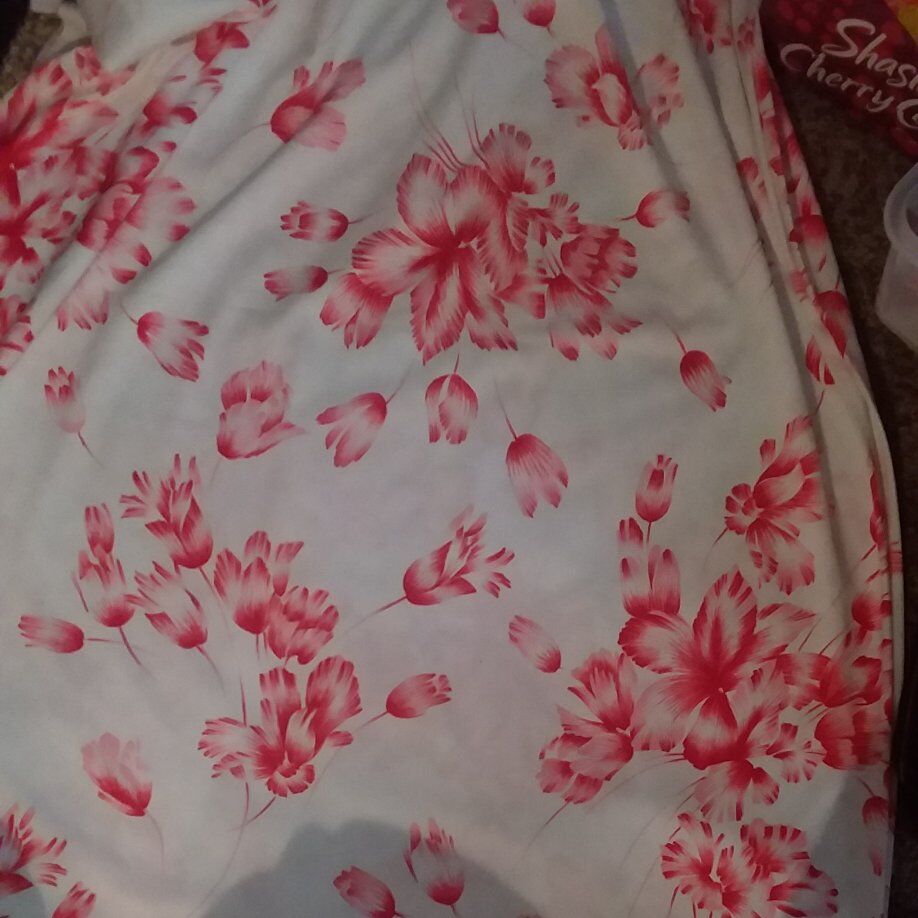 RED FLOWERED POLYESTER...3 YARDS, 60 INCHES WIDE