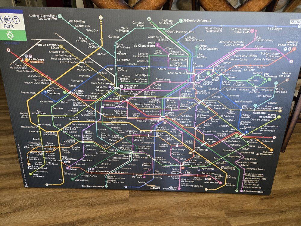 Paris Subway Map Art - Canvas Print on Wooden Frame