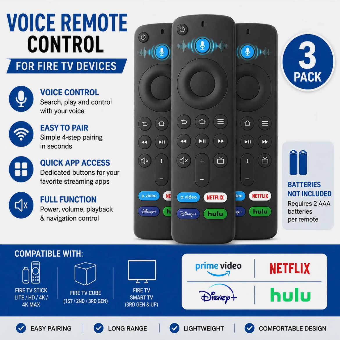 3 Pack Voice Remote Control for Fire TV Stick 4K Max Lite Cube Smart TV Alexa