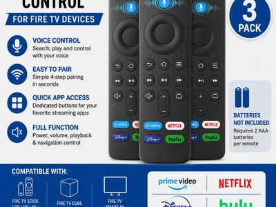 3 Pack Voice Remote Control for Fire TV Stick 4K Max Lite Cube Smart TV Alexa