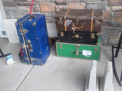 Vintage Steamer Trunks- 7 Piece Assorted Colors, Large Storage Chests, Industrial Decor
