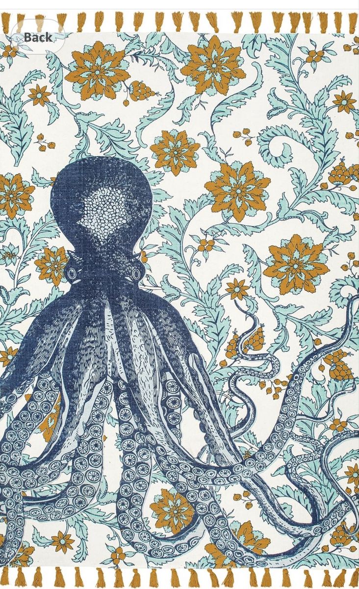 New  Octopus 9x12 Printed Area Rug W/ Tassels