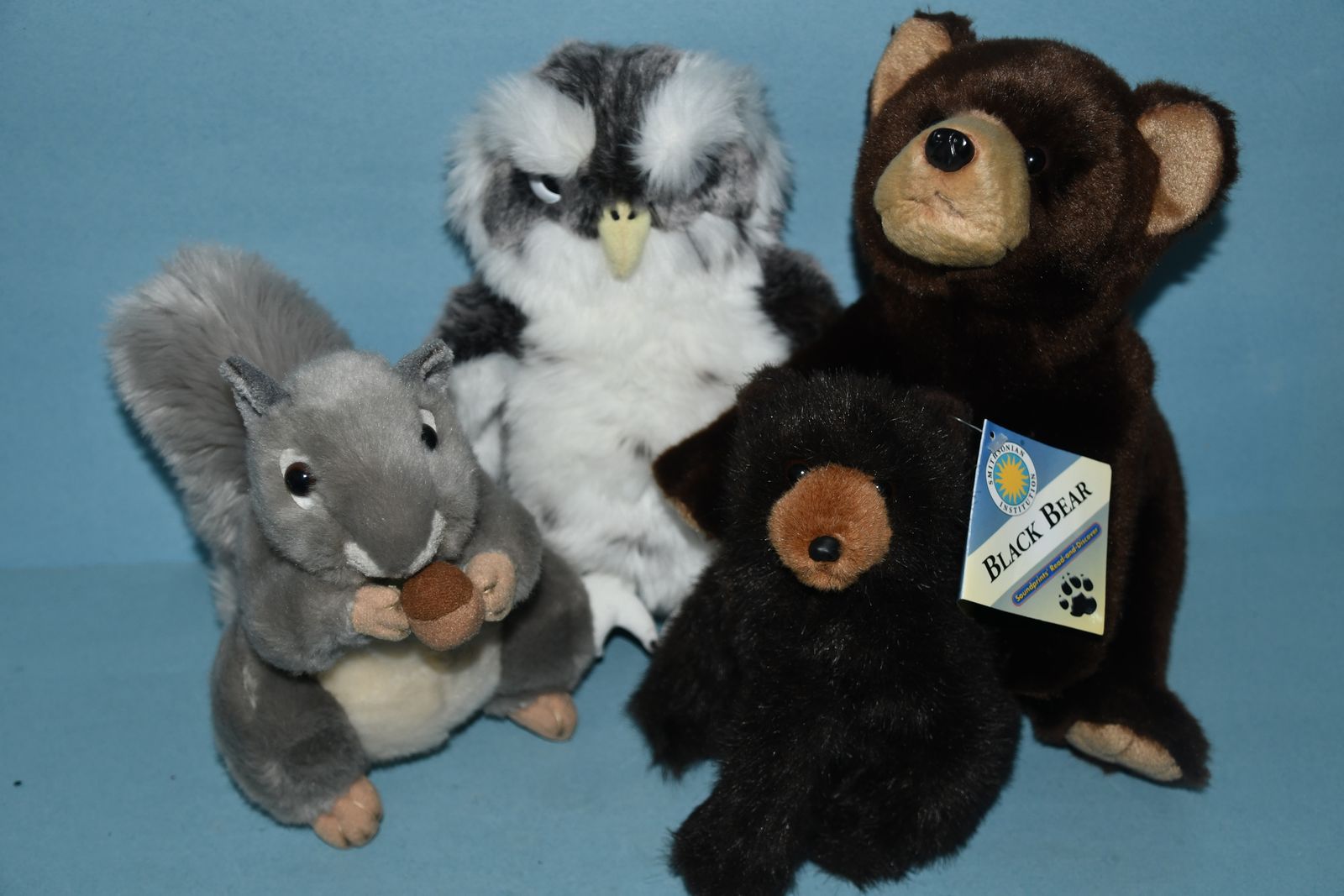4 "WOODLAND FOREST" STUFFED ANIMALS ~ BEARS, OWL & SQUIRREL ~ CUTE & CLEAN!