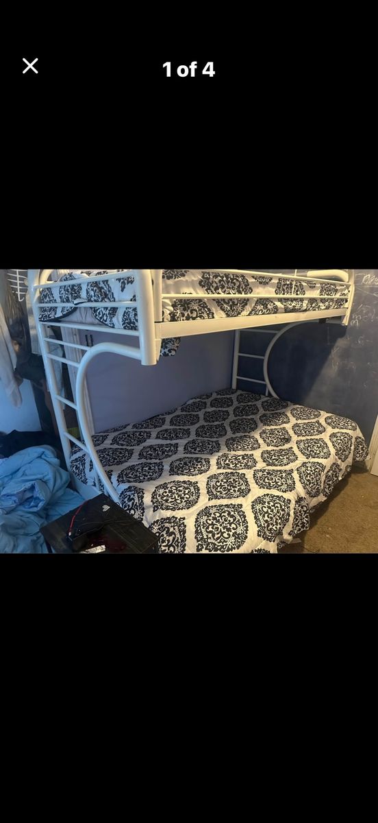 White Metal Twin Over Futon Bunk Bed