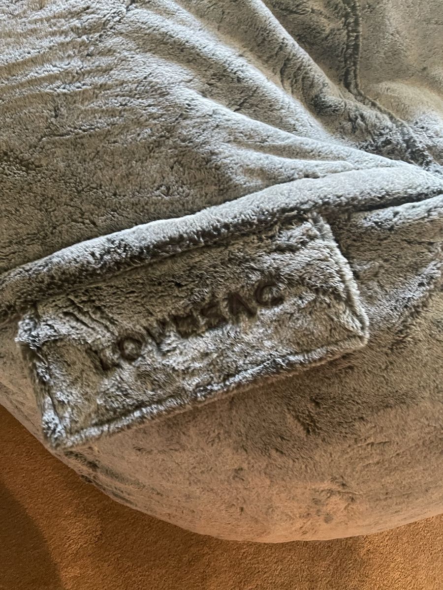 Lovesac Giant Beanbag Chair in Gray Plush Fur Cover for 2-3 people.