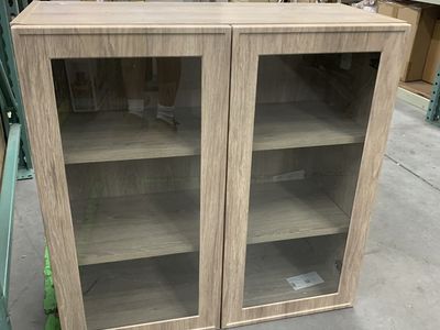 Hampton Bay Designer Series Renly 30 in. W x 12 in. D x 30 in. H Slim Shaker Glass Door Wall Cabinet in Sandstone