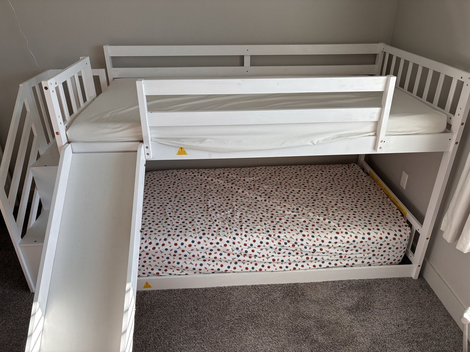 Twin bunk bed and mattresses